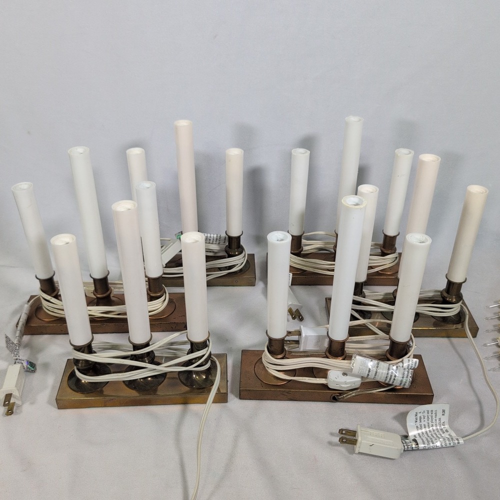 VTG Lot of 10 Triple Electric Light Candle Lamp Brass Base, China - Picture 7 of 8
